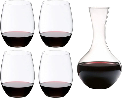 Crystal Wine Decanter 0.95L with 4 Stemless Glasses Modern Aerator Set