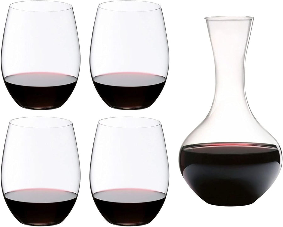 Crystal Wine Decanter 0.95L with 4 Stemless Glasses Modern Aerator Set