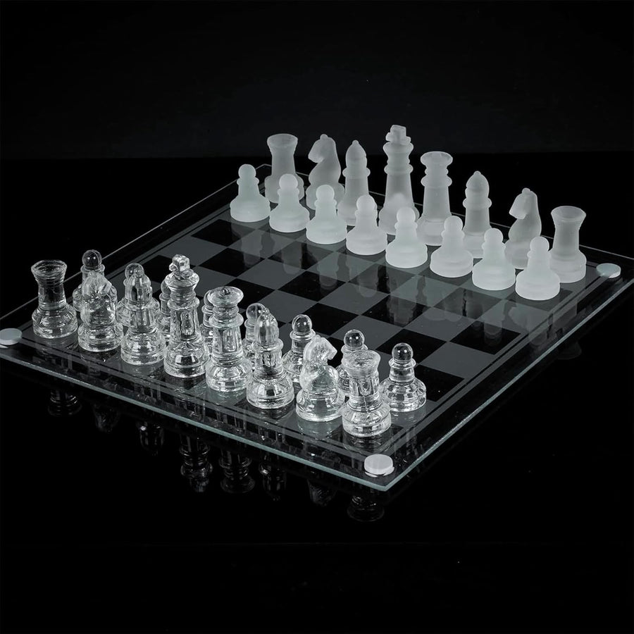 Glass Chess Set 35cm Luxury Frosted & Clear Board Crystal Game Set