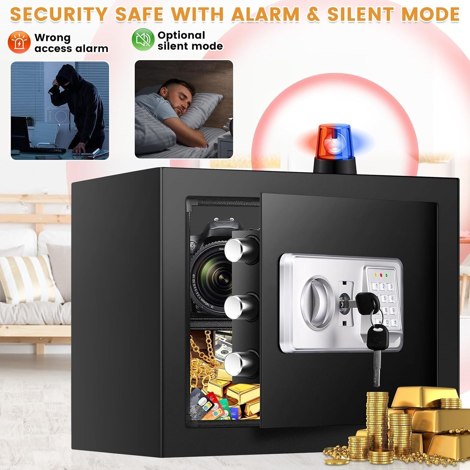 34L Digital Safe Box Alarm Silent Mode A4 Document Money Safe