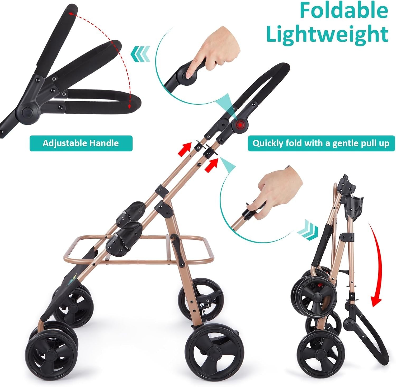 3 in 1 Pet Stroller Dog Pushchair Detachable Carrier 30kg 4 Wheel Fold