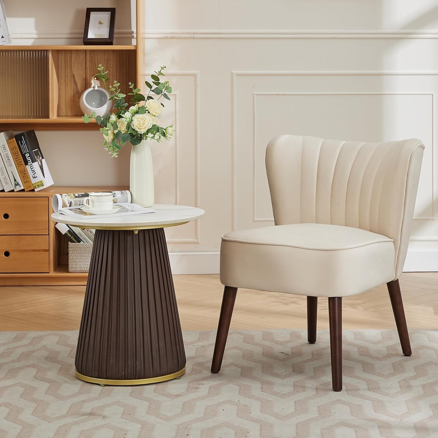 Velvet Armless Accent Chair Off White Upholstered Tub Seat