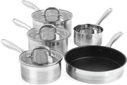 5pcs Stainless Steel Induction Saucepans and Frying Pan Set with Glass Lids