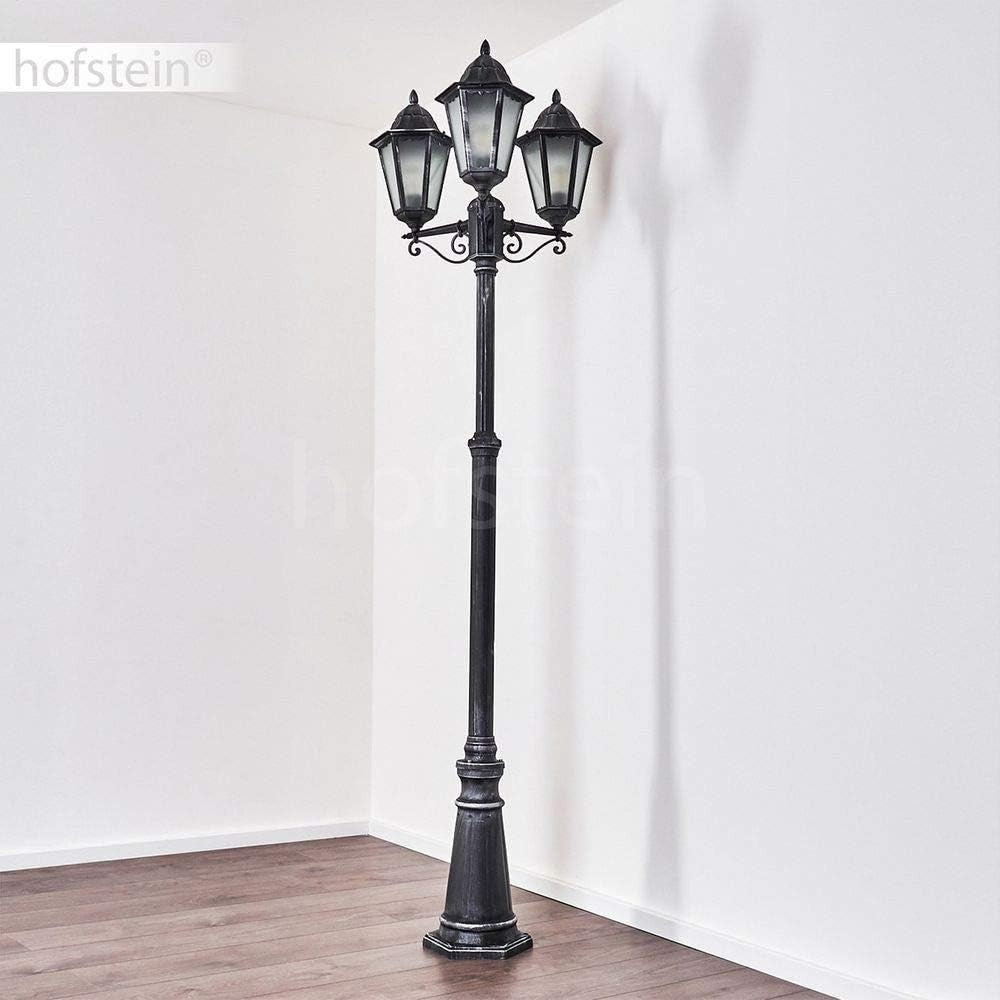 Lignac Frost 3-Arm Outdoor Lamp Post Black Silver Antique Garden Light