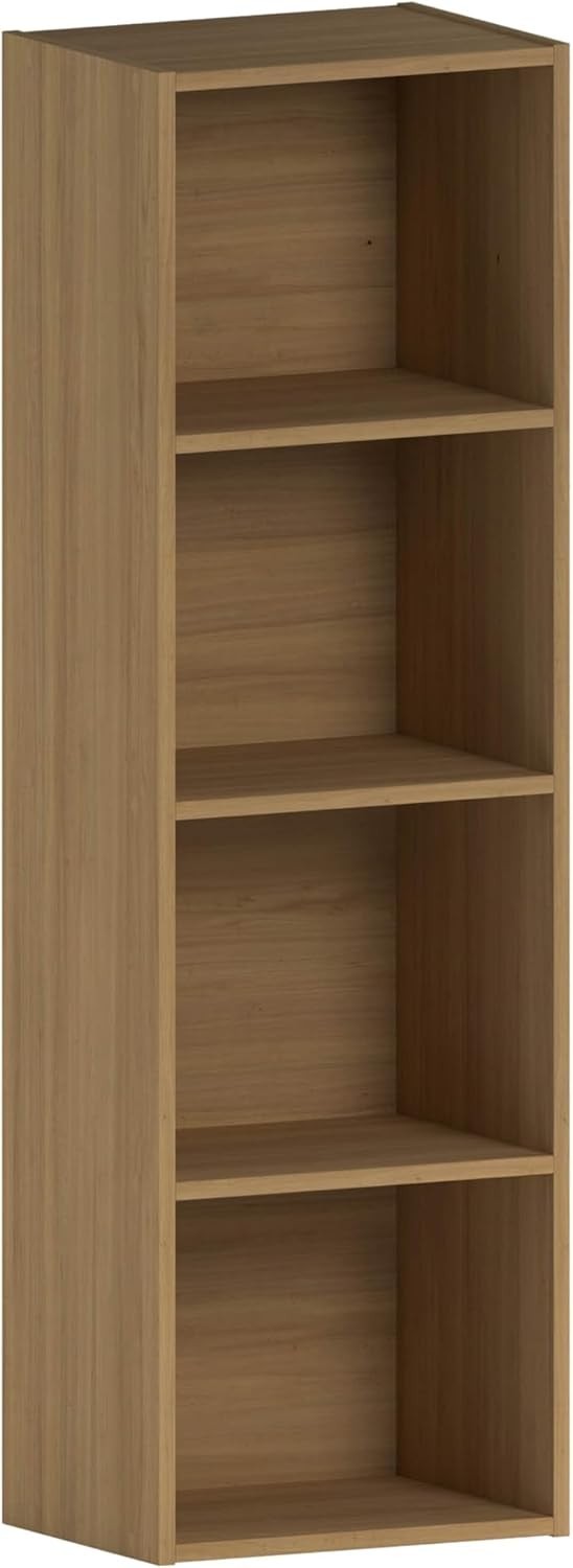 4 Tier Oak Wooden Cube Bookcase Small Storage Shelf for Living Room Office