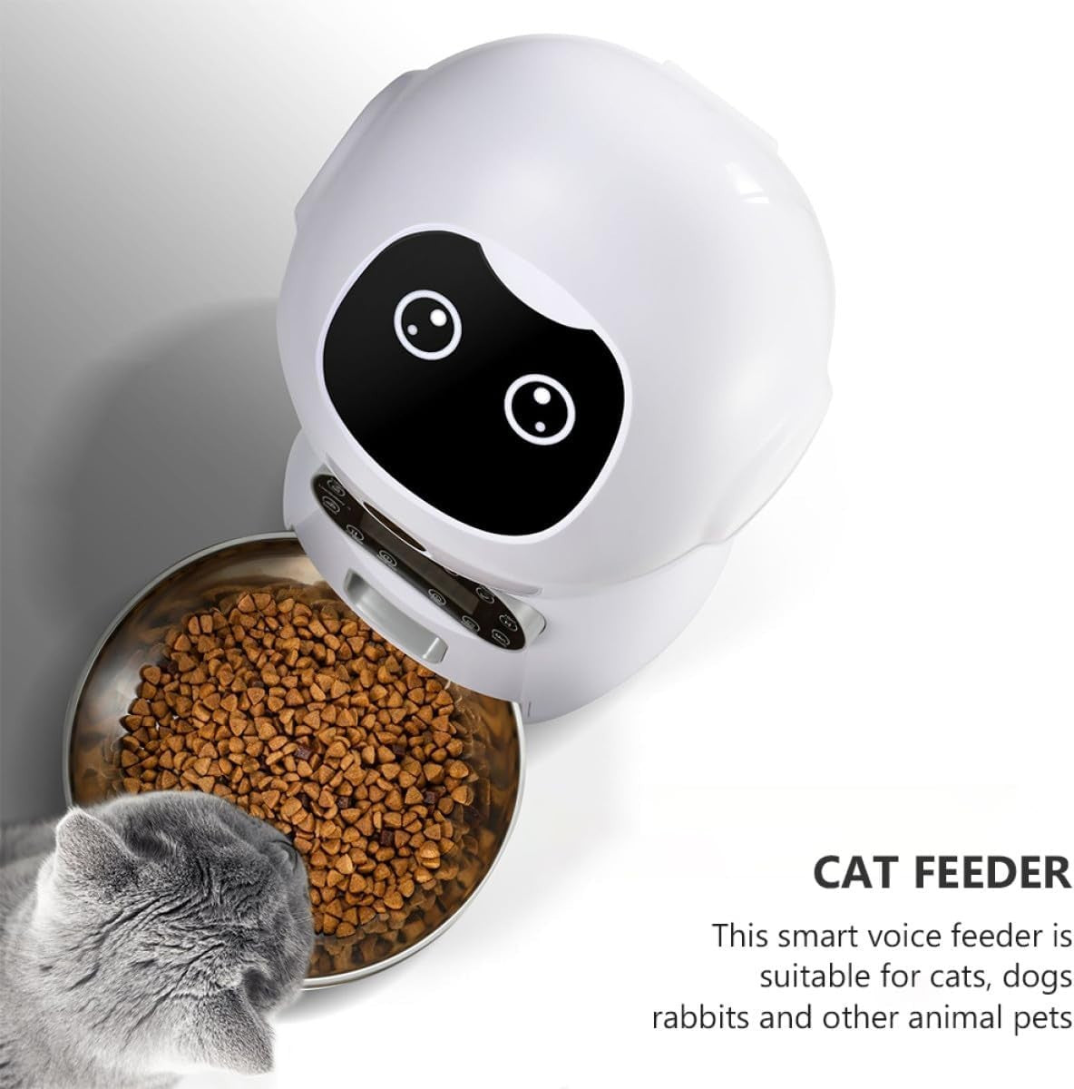 Automatic Pet Feeder Timed Food Dispenser Stainless Steel Bowl White
