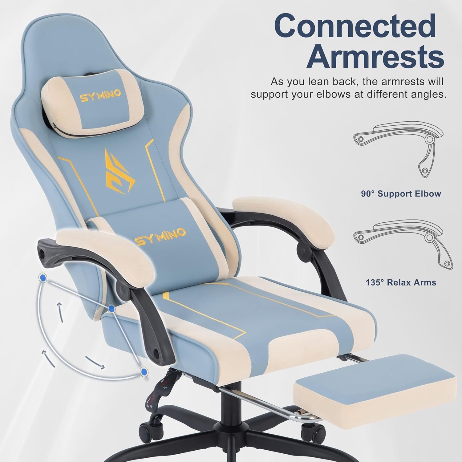 Ergonomic Gaming Chair Recliner w/ Footrest Lumbar PU Leather Blue
