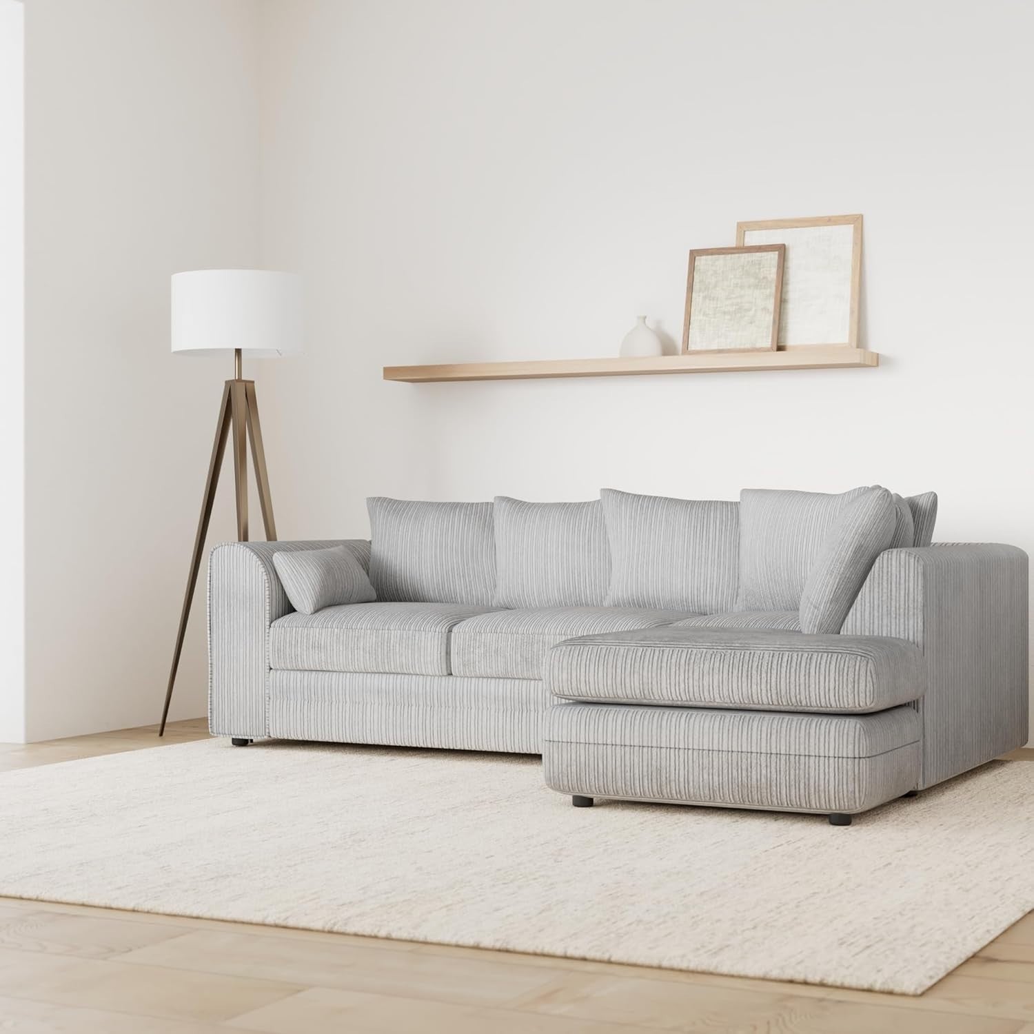 Silver Corner Sofa RH 3-4 Seater | Soft Cord Fabric | Deep Seats UK Made