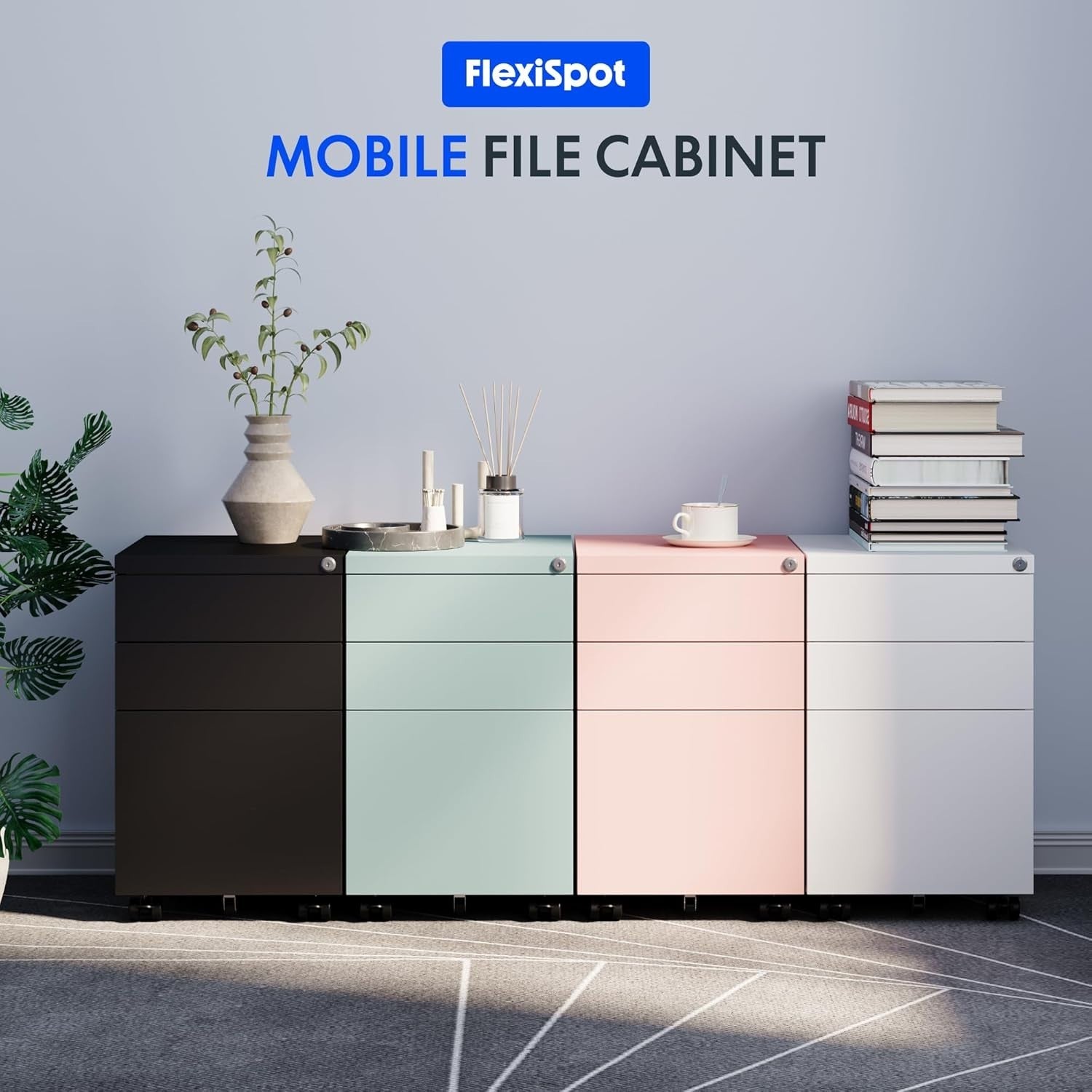 Black Mobile Filing Cabinet 3 Drawer Lockable Under Desk Steel