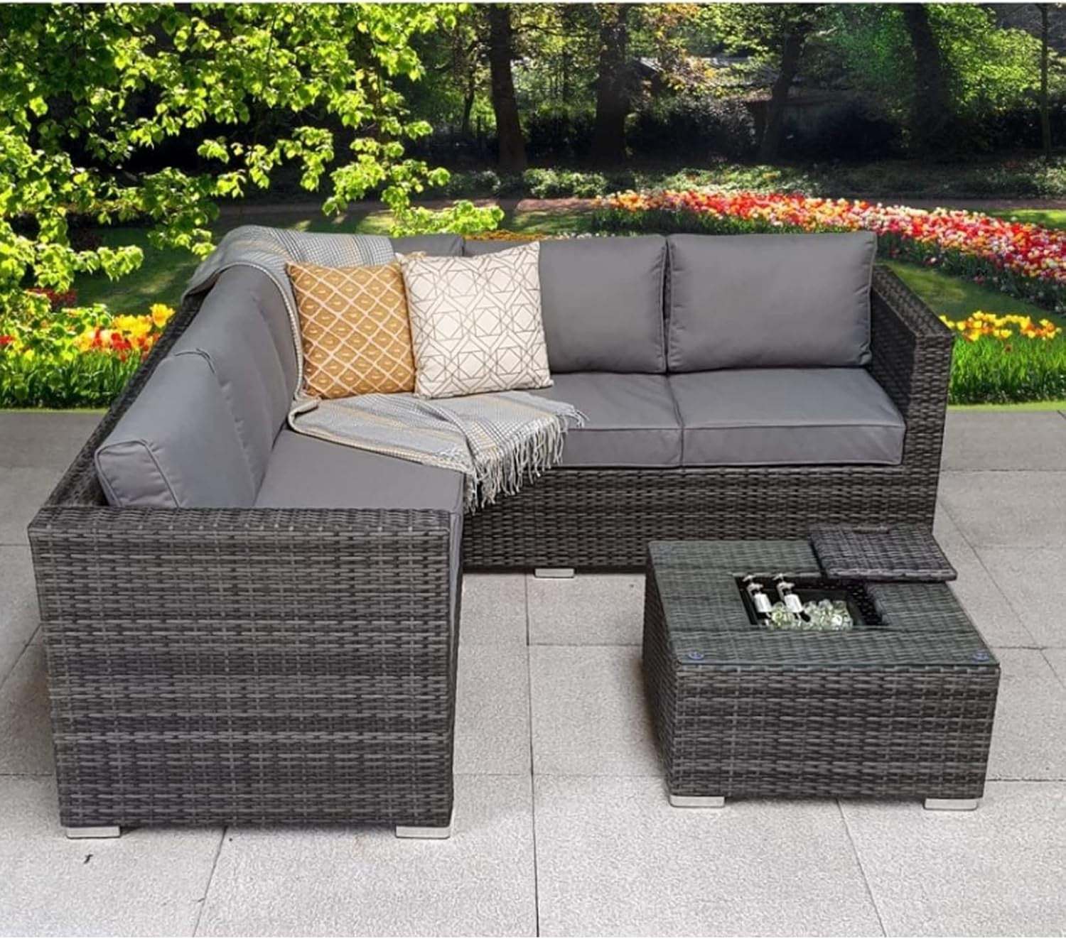 5 Seater Rattan Garden Sofa Set with Ice Bucket Coffee Table Patio Outdoor