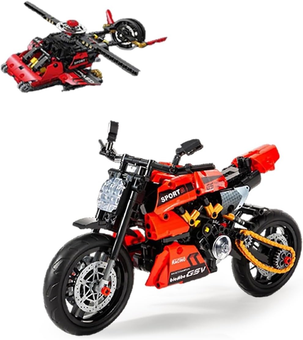 545 PCS 2-in-1 Transforming Motorbike & Helicopter Building Toy for Kids