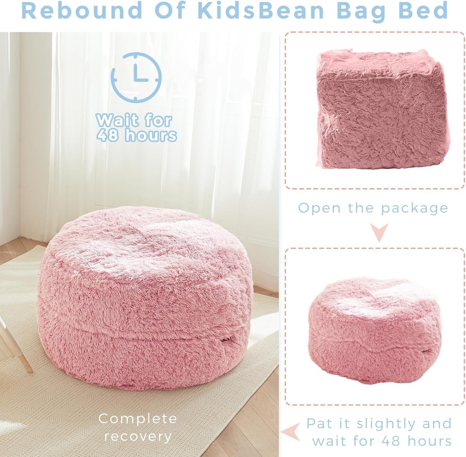 Kids Plush Chair Bed Sofa Pink | Convertible Bean Bag Fold Out Seat