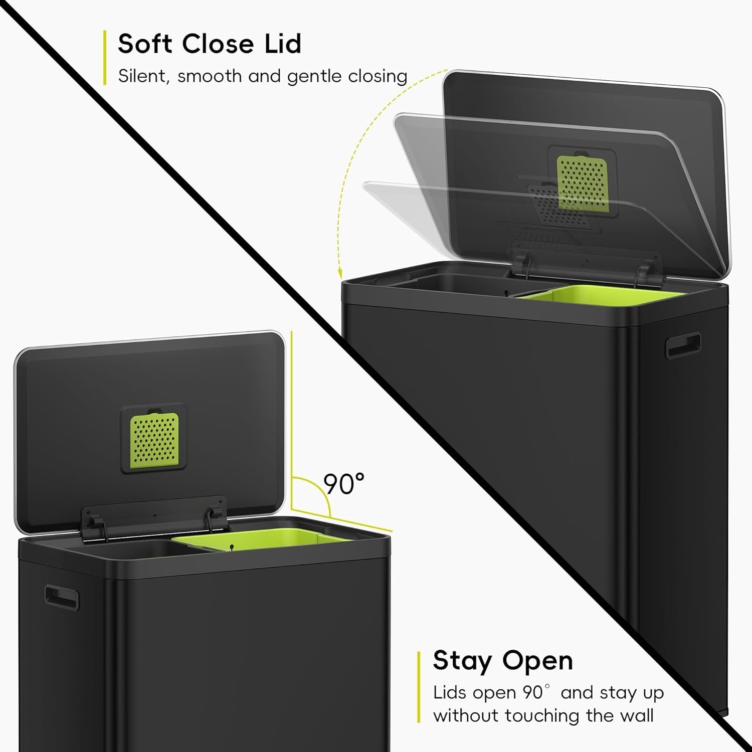 60L Dual Recycling Kitchen Bin 30L+30L Black Soft Close
