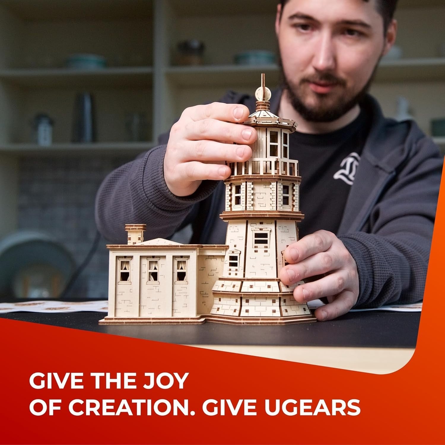 3D Wooden Lighthouse Puzzle with LED Nightlight – DIY Model Kit Gift