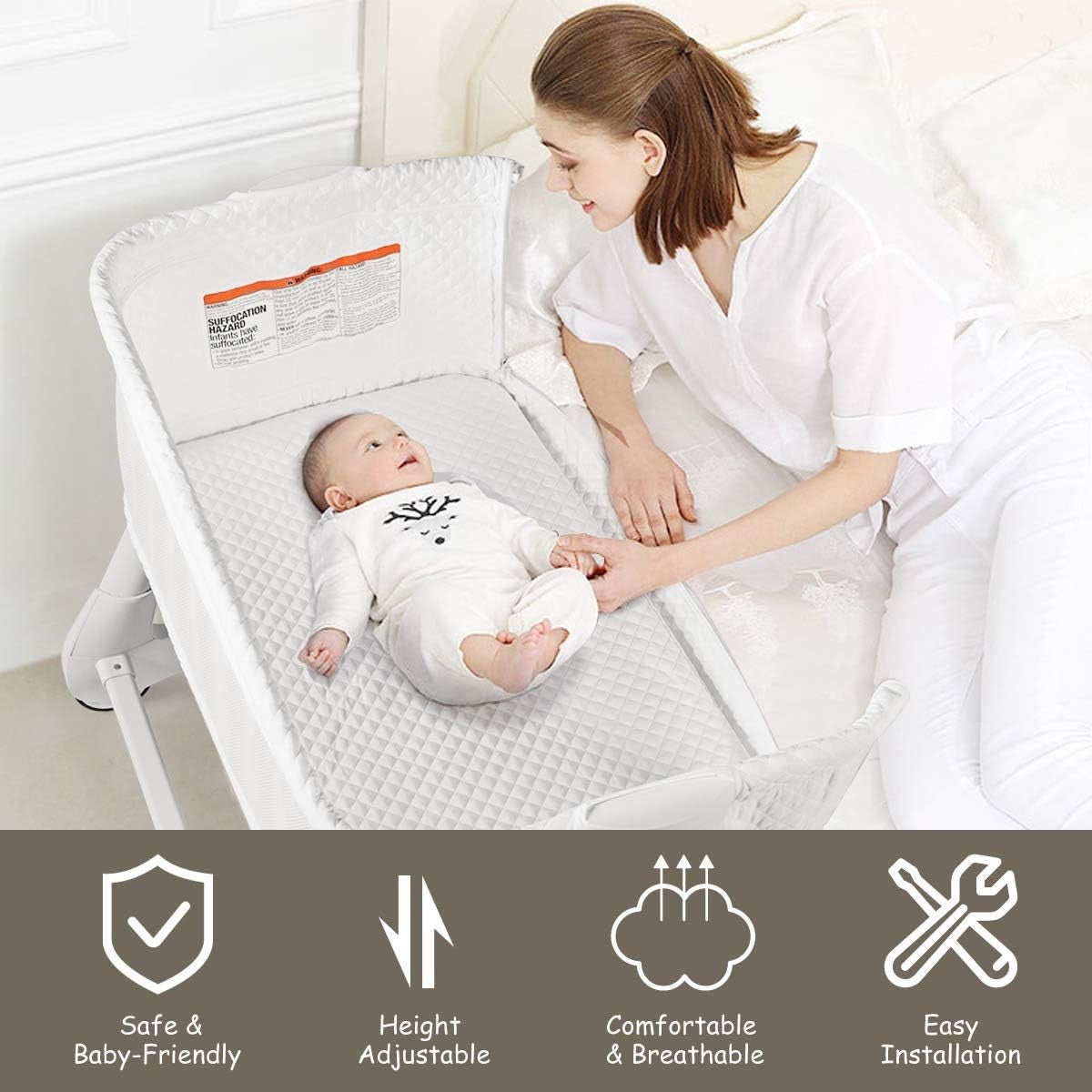 2in1 Baby Bedside Crib Adjustable Bassinet Sleeper Bed Detachable Side Mesh