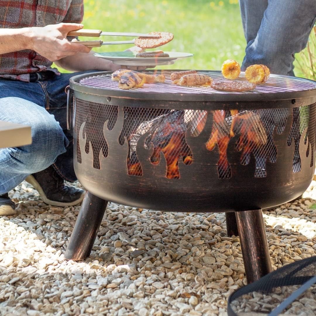 Outdoor Steel Firebowl Fire Pit with BBQ Grill 61cm Patio Heater Garden Heater