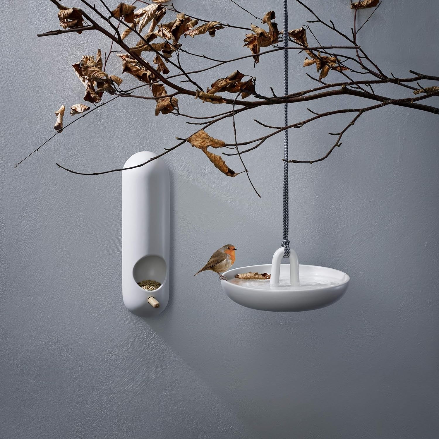Hanging Ceramic Bird Bath Outdoor Garden Feeder Bowl with Nylon Cord