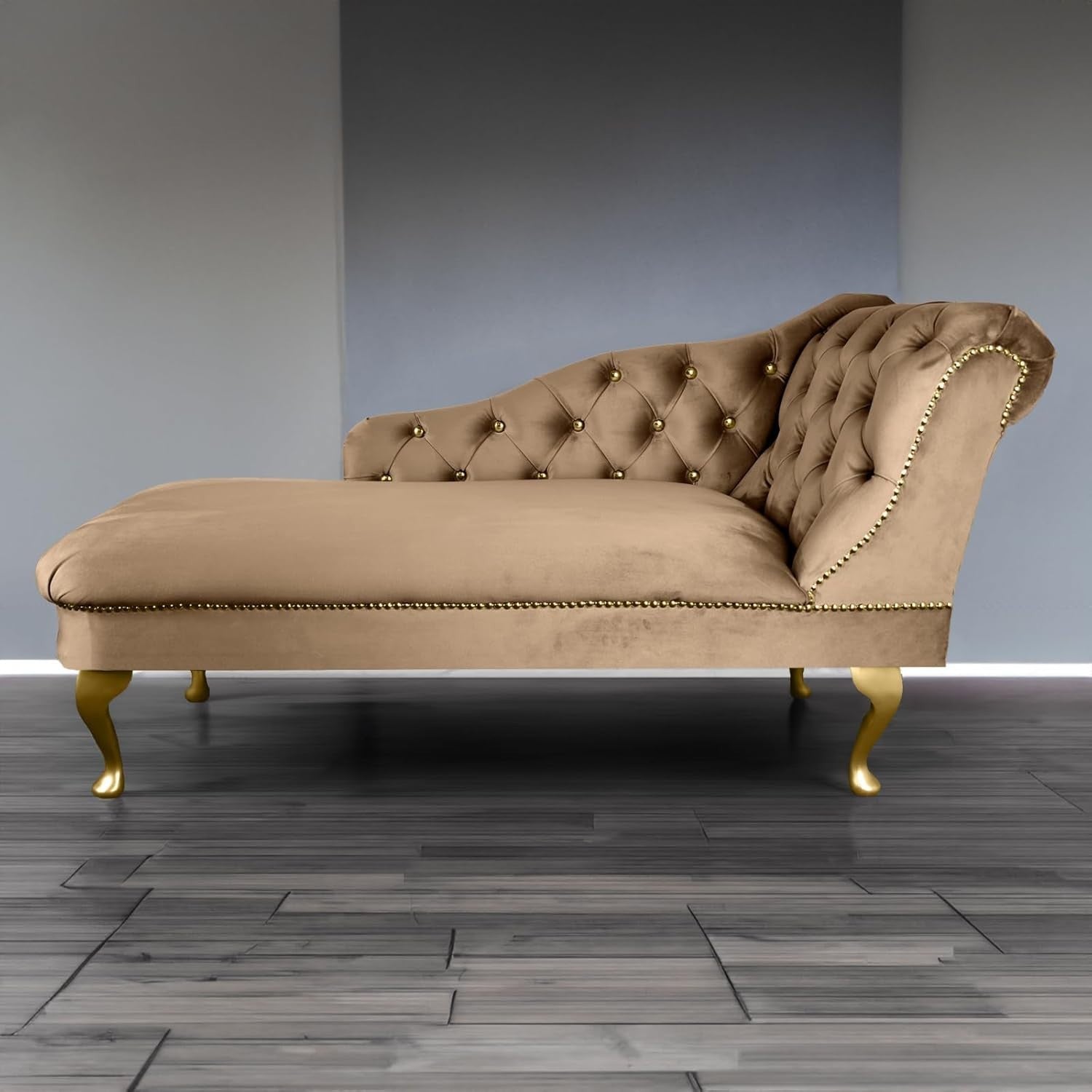 Velvet Chaise Lounge Tufted Accent Sofa Right Hand Biscuit Cream Chair 133cm