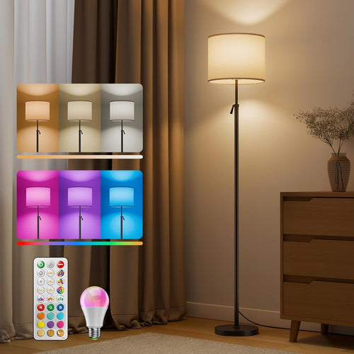 Adjustable LED Floor Lamp RGB Colour Changing Dimmable Remote Tall Reading Light