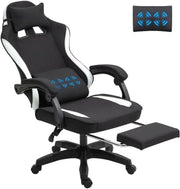 Fabric Massage Gaming Chair with Footrest & Adjustable Lumbar Support