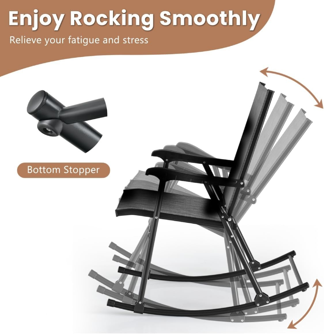 Outdoor Folding Rocking Chairs with Tempered Glass Table Patio Set