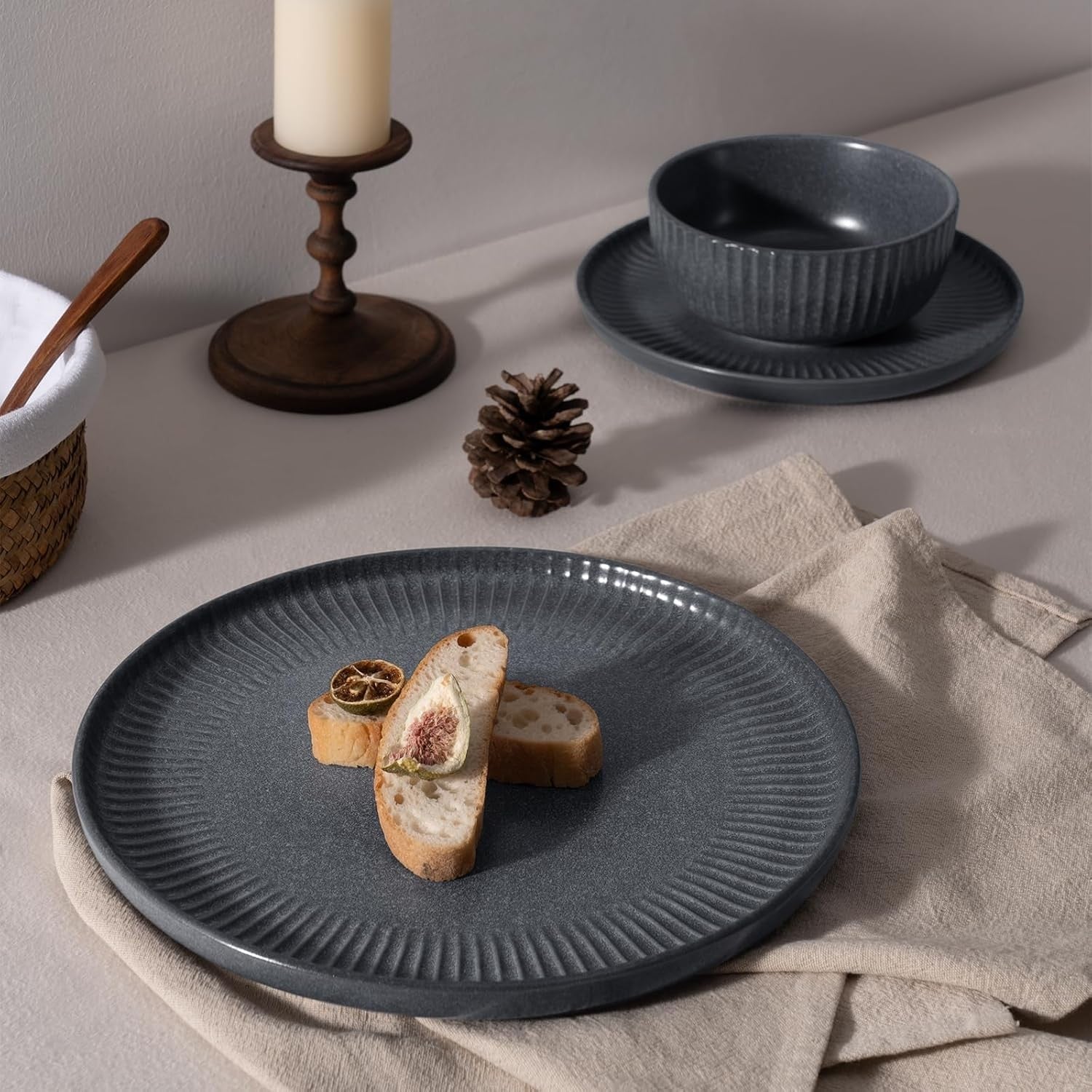 12 Piece Stoneware Dinner Set Plates Bowls Reactive Dishwasher Safe