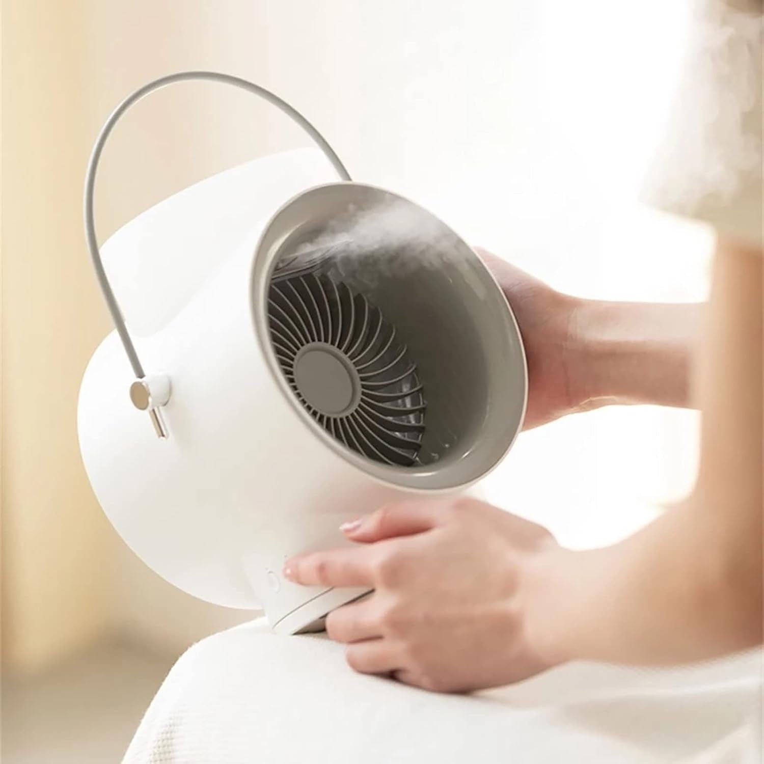 Black Double Humidifier USB Desk Fan – 3 Speeds, 4000mAh, 350ml Water Cooling