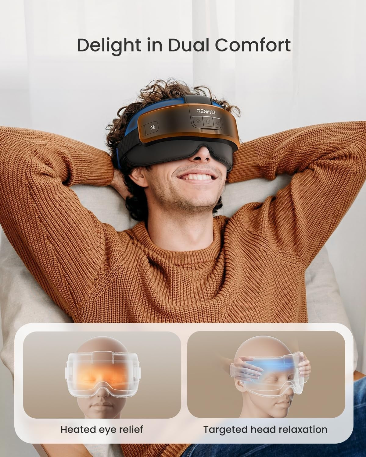 Heated Eye & Head Massager with Bluetooth Music for Migraine & Sleep Relief