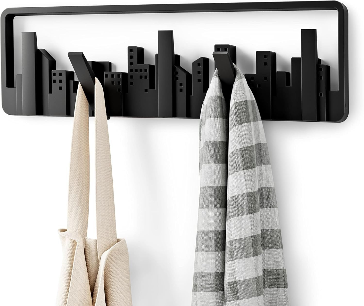 Modern Wall Mounted Coat Rack Black 5 Retractable Hooks