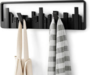 Modern Wall Mounted Coat Rack Black 5 Retractable Hooks