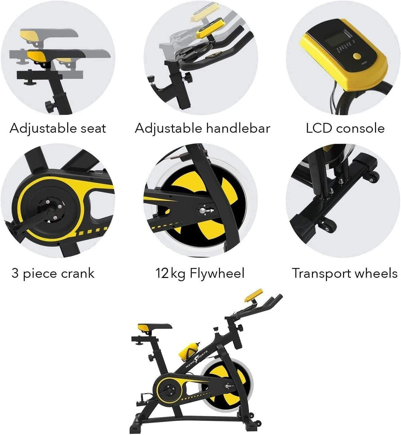 Bluetooth Indoor Exercise Bike w/ LCD Monitor, App Sync, 13kg Flywheel & Stand