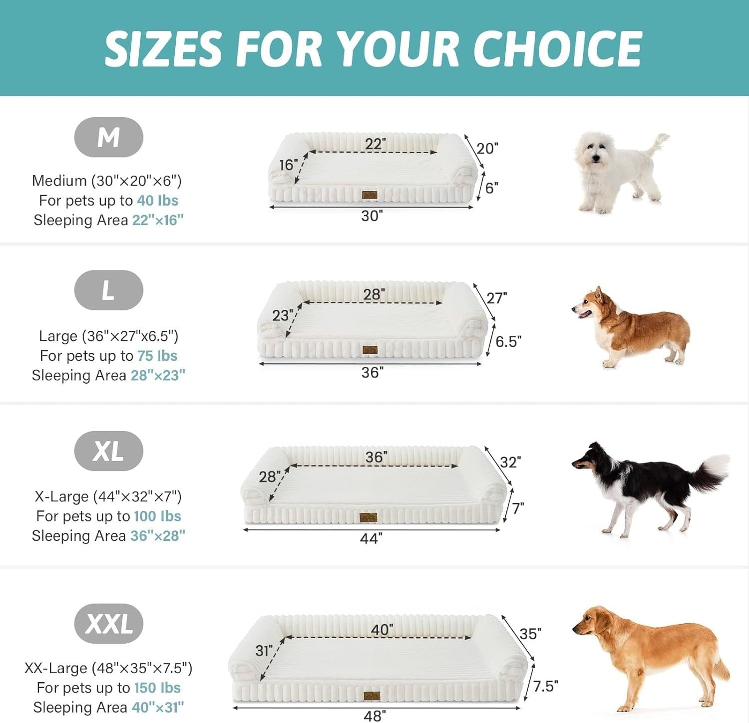 Orthopedic Dog Sofa Bed 76x50cm Washable Waterproof Cream