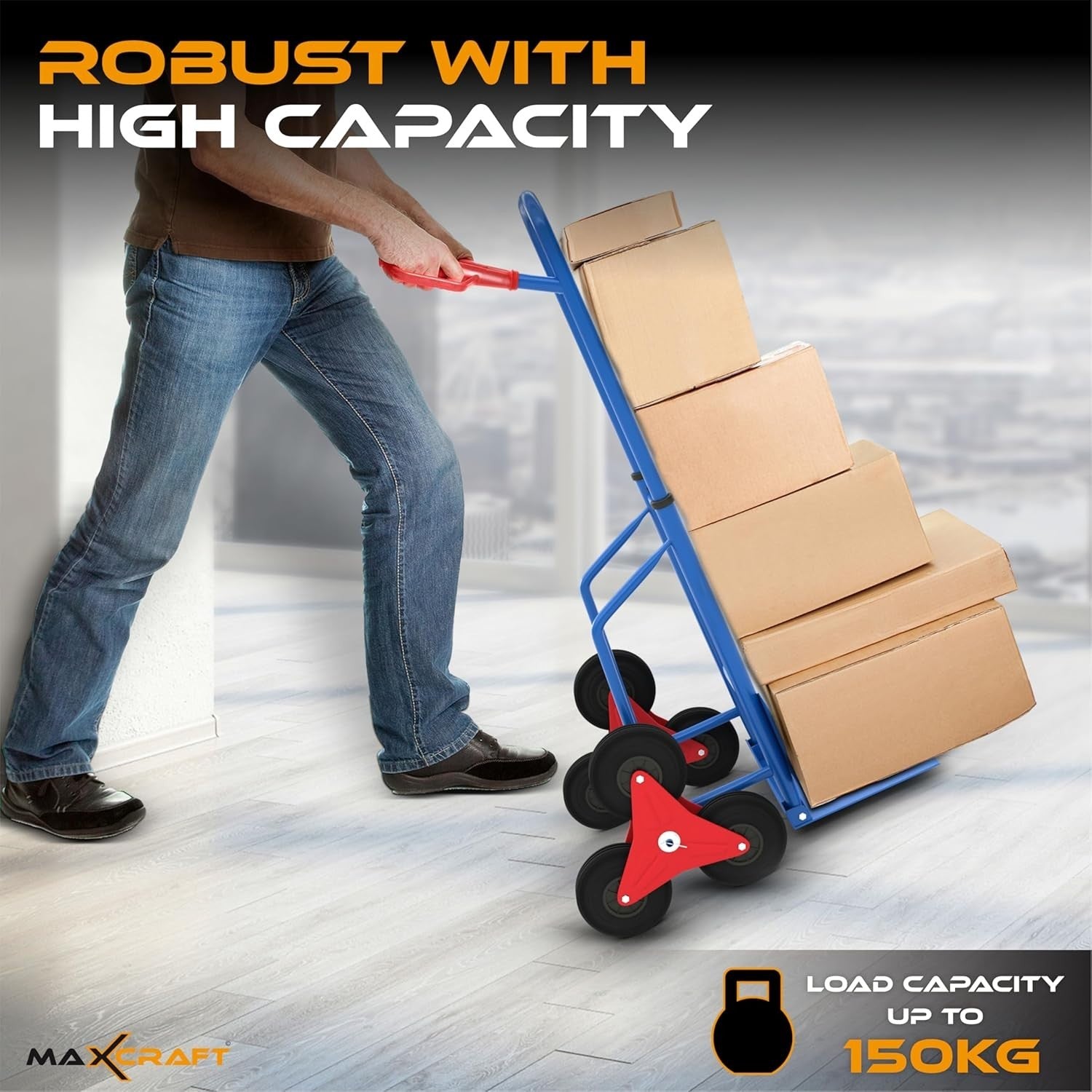 Foldable Stair Climber Sack Truck 150kg 6-Wheel Heavy Duty Hand Trolley Blue