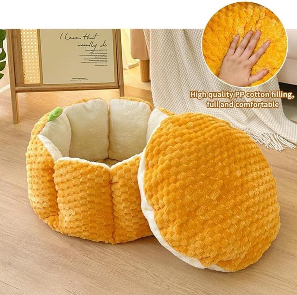 Pumpkin Cat Bed Plush Velvet Pet Cave Warm Washable Non Slip Bed
