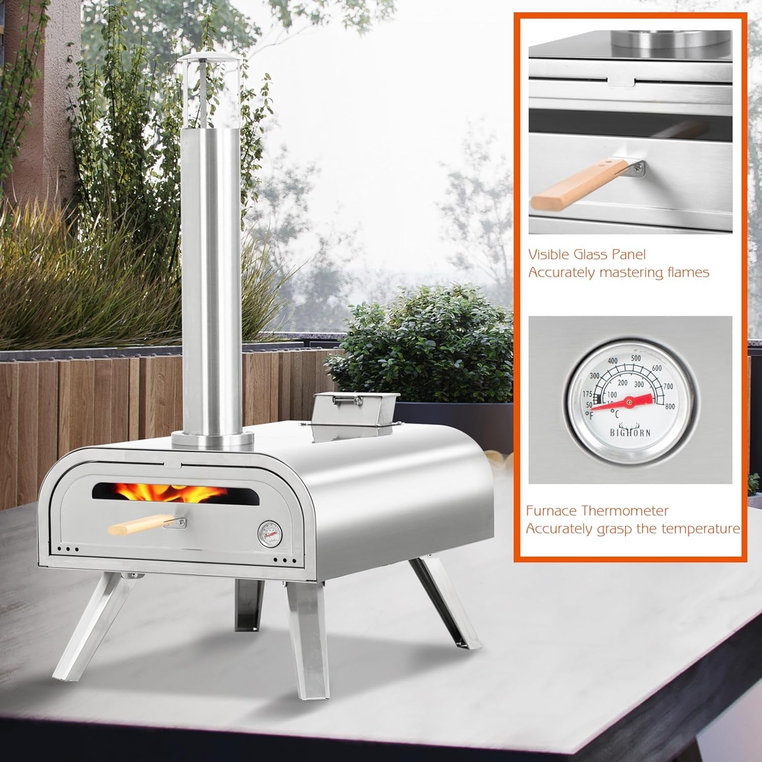 Large 16" Stainless Steel Outdoor Pizza Oven | Wood Pellet BBQ Pizza Maker 90s