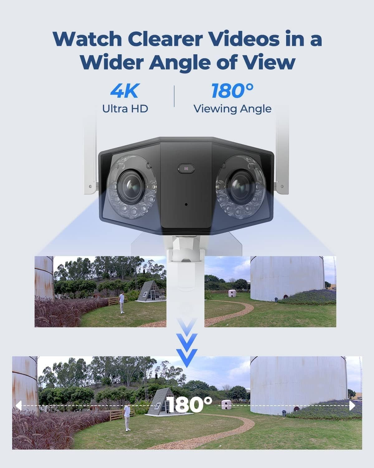 4K WiFi Security Camera 180° Wide Angle Color Night Vision IP67