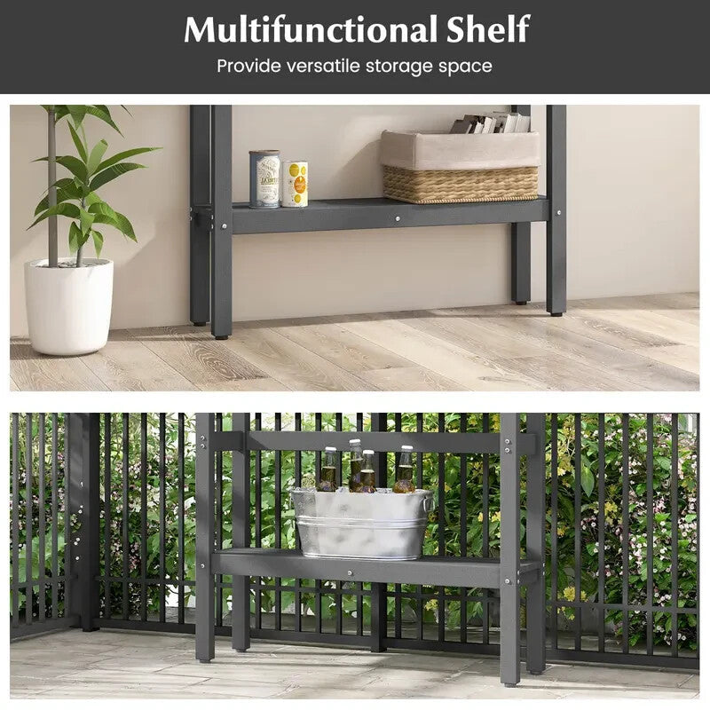 Outdoor Bar-Height Patio Counter Table 122 cm | Double-Shelf HDPE Pub Bench