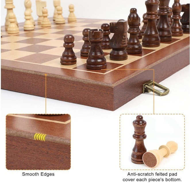 Luxury 39cm Wooden Folding Chess Set 3cm Pieces Travel Board Game Adults Kids