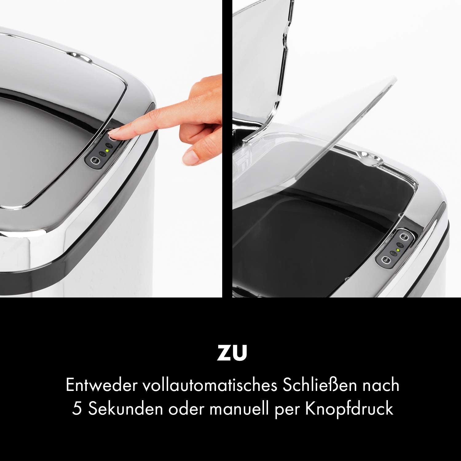 30L Motion Sensor Kitchen Bin Chrome Touchless Soft Close