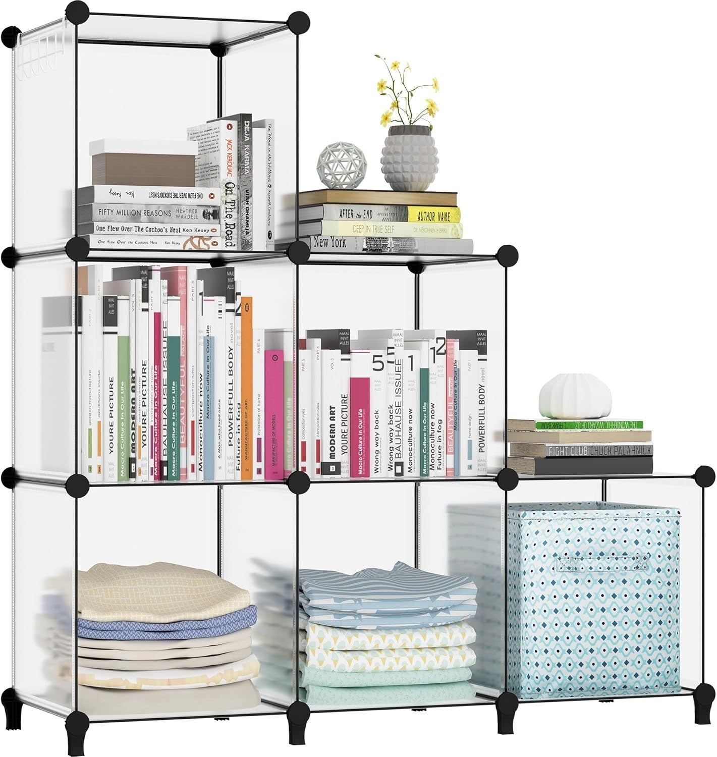 6-Cube Transparent Storage Shelf – Durable DIY Organizer for Books & Toys