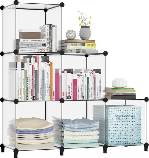 6-Cube Transparent Storage Shelf – Durable DIY Organizer for Books & Toys