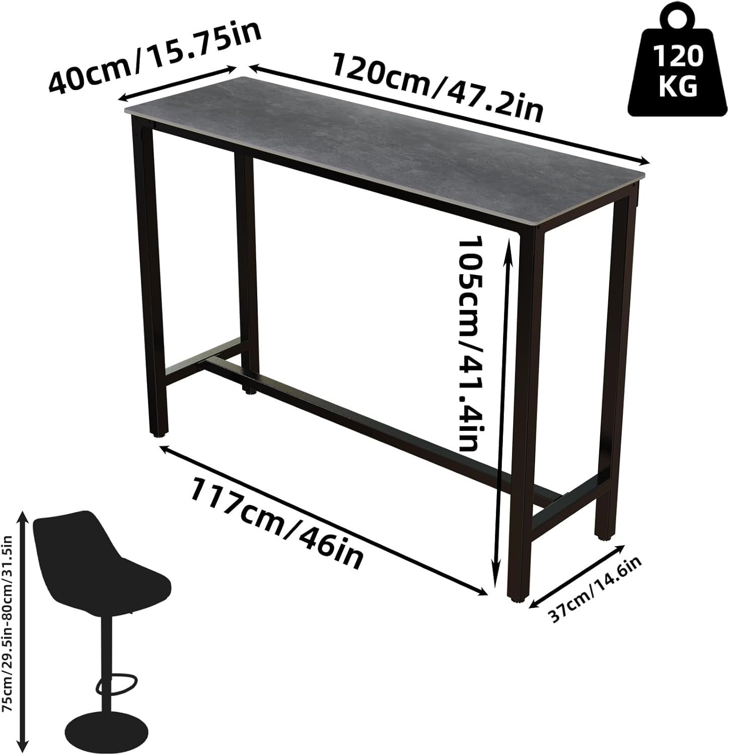 120cm Sintered Stone Bar Table High Counter Dining Table Bar for Kitchen Home