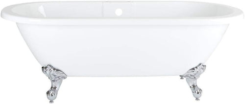 White Double Ended Freestanding Roll Top Bath 1795x785mm Chrome Claw Feet