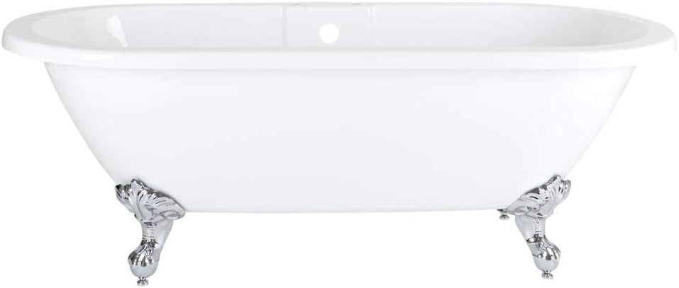 White Double Ended Freestanding Roll Top Bath 1795x785mm Chrome Claw Feet