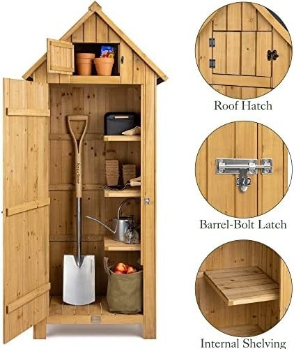 Slim Wooden Garden Shed Outdoor Storage Lockable Tall Compact Shed with Shelves