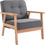 Grey Linen Accent Chair Wooden Frame Lounge Armchair