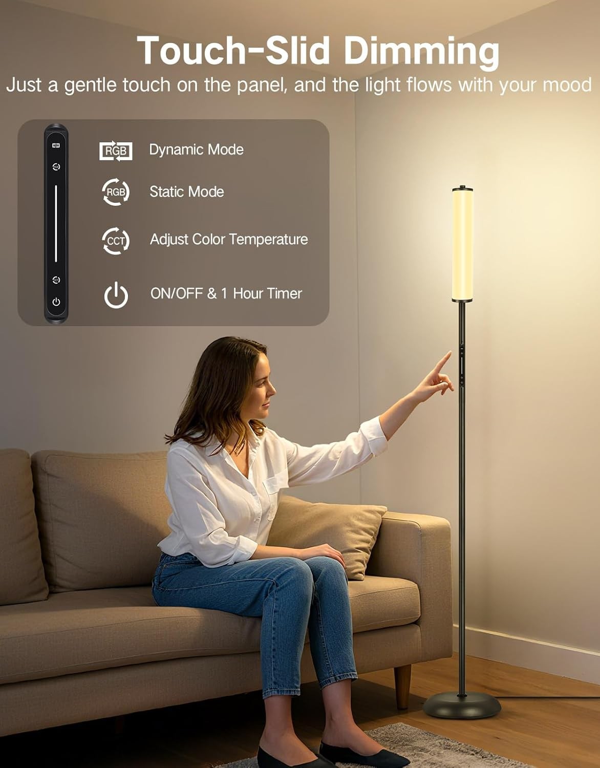 RGB Corner Floor Lamp 1500LM Smart LED Dimmable Remote App Music Sync
