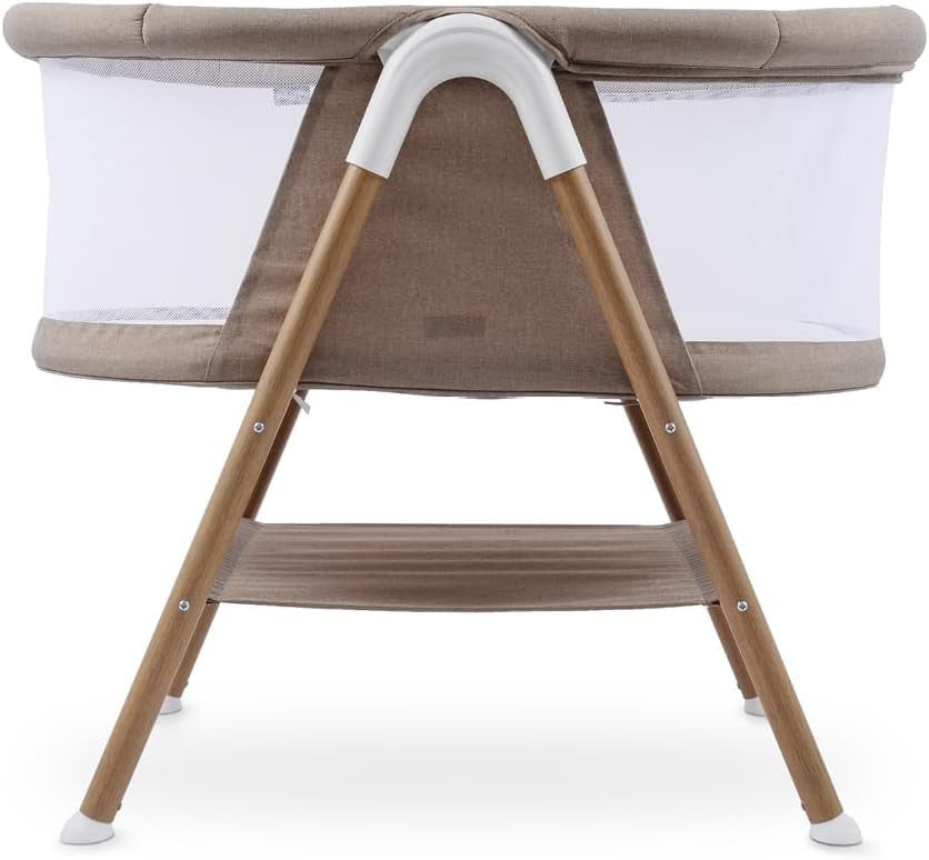 Portable Baby Crib Cot with Mesh Sides Lightweight Foldable Bed Wood Sandstone
