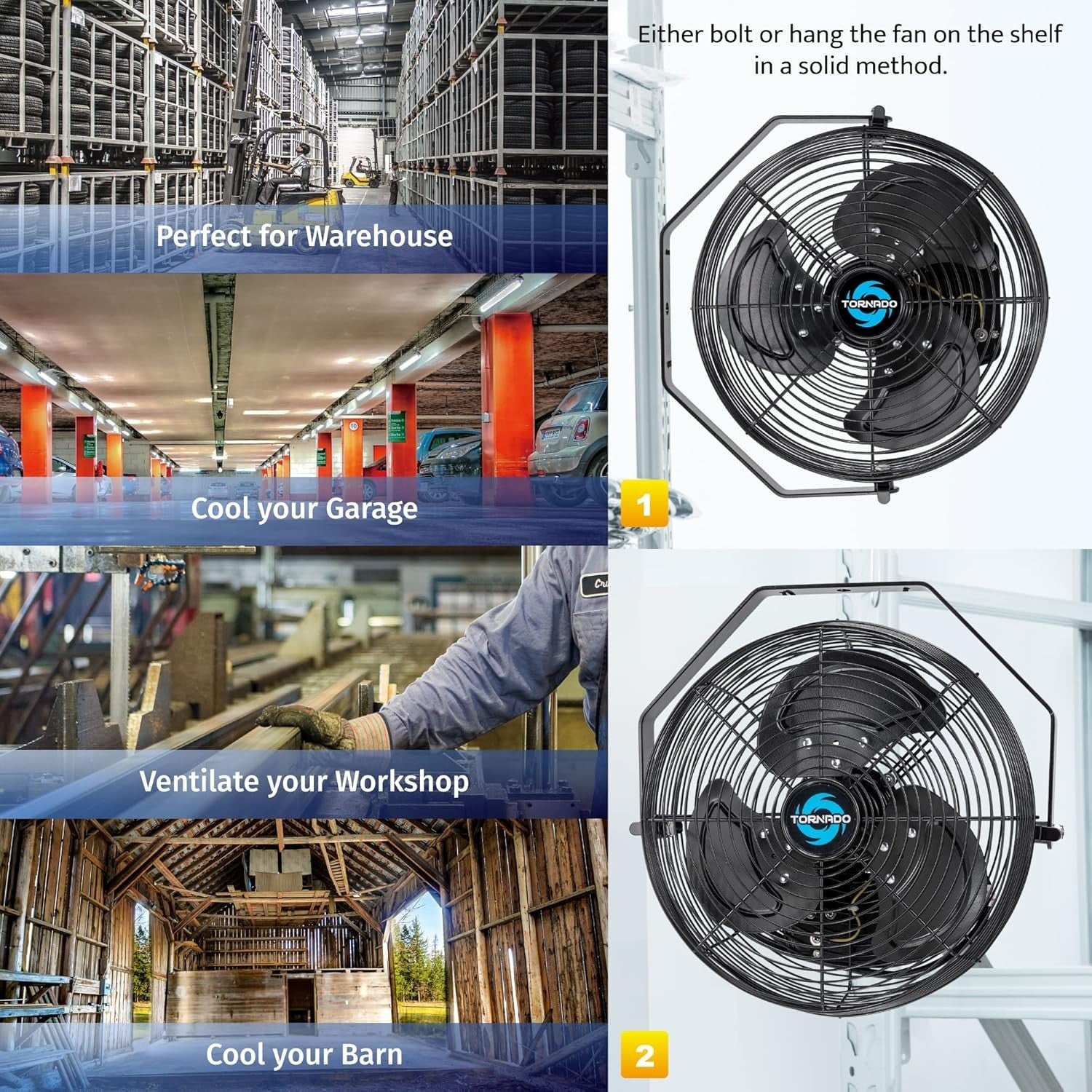 12" Outdoor Wall Mounted Fan – Water Resistant 3-Speed Metal Cooling for Patio