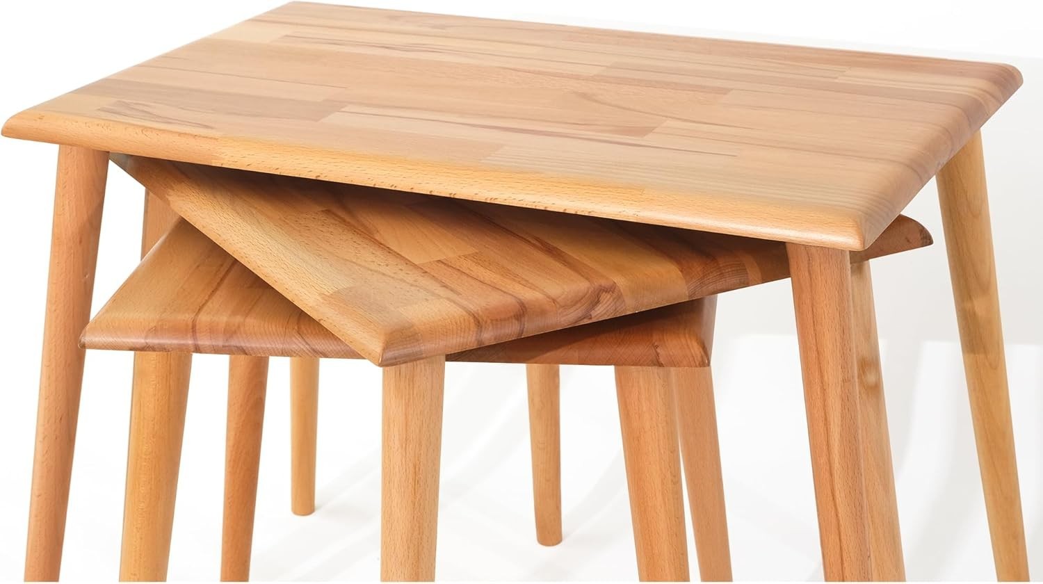 Mid-Century Modern Wood Coffee Table Nesting Rectangular Walnut Easy Assemble